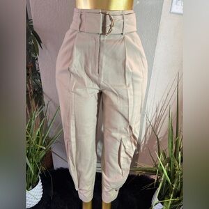 Express Beige Belted Women's Trousers